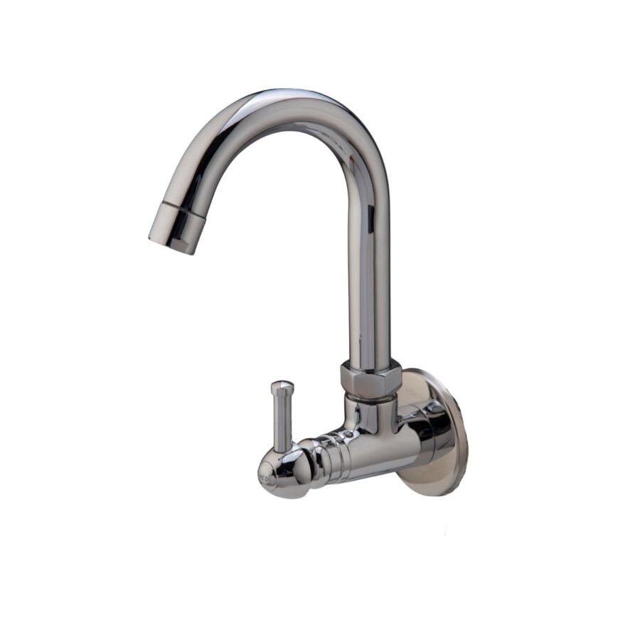 Sleek Wall Mount Kitchen Sink Tap with 304-SS Swivel Spout (Sink Cock - 304SS Spout)