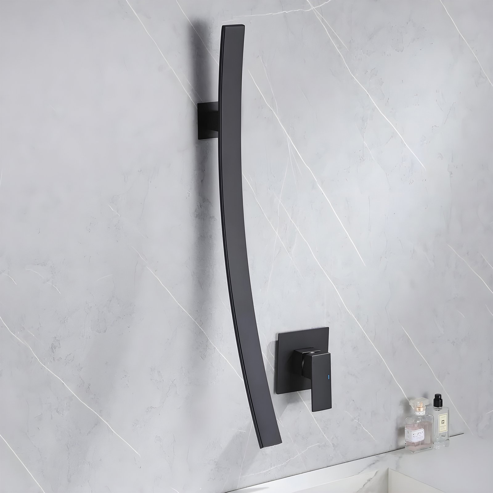 Arc Matte Black Wall-Mount Wash Basin Mixer Tap with Diverter