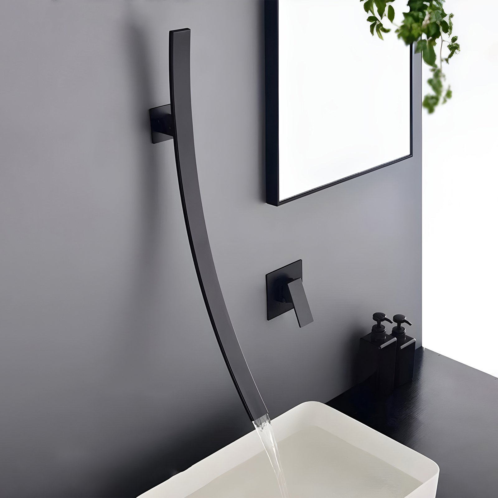Arc Matte Black Wall-Mount Wash Basin Mixer Tap with Diverter - Image 2