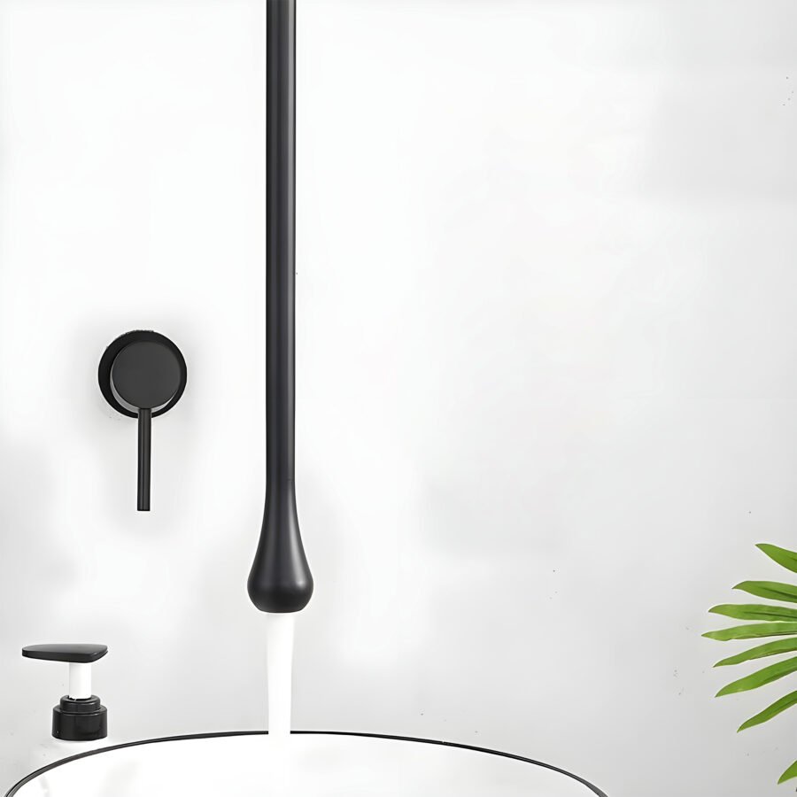 Drop Black Ceiling Mount Wash Basin Mixer Tap with Diverter