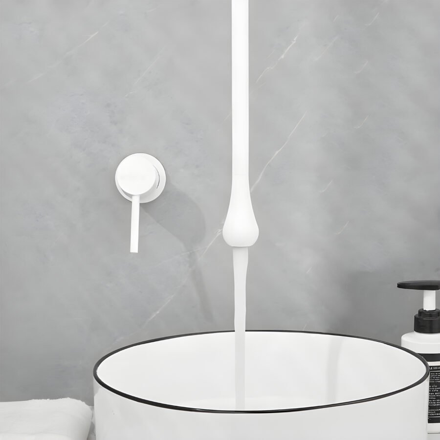 Drop White Ceiling Mount Wash Basin Mixer Tap with Diverter