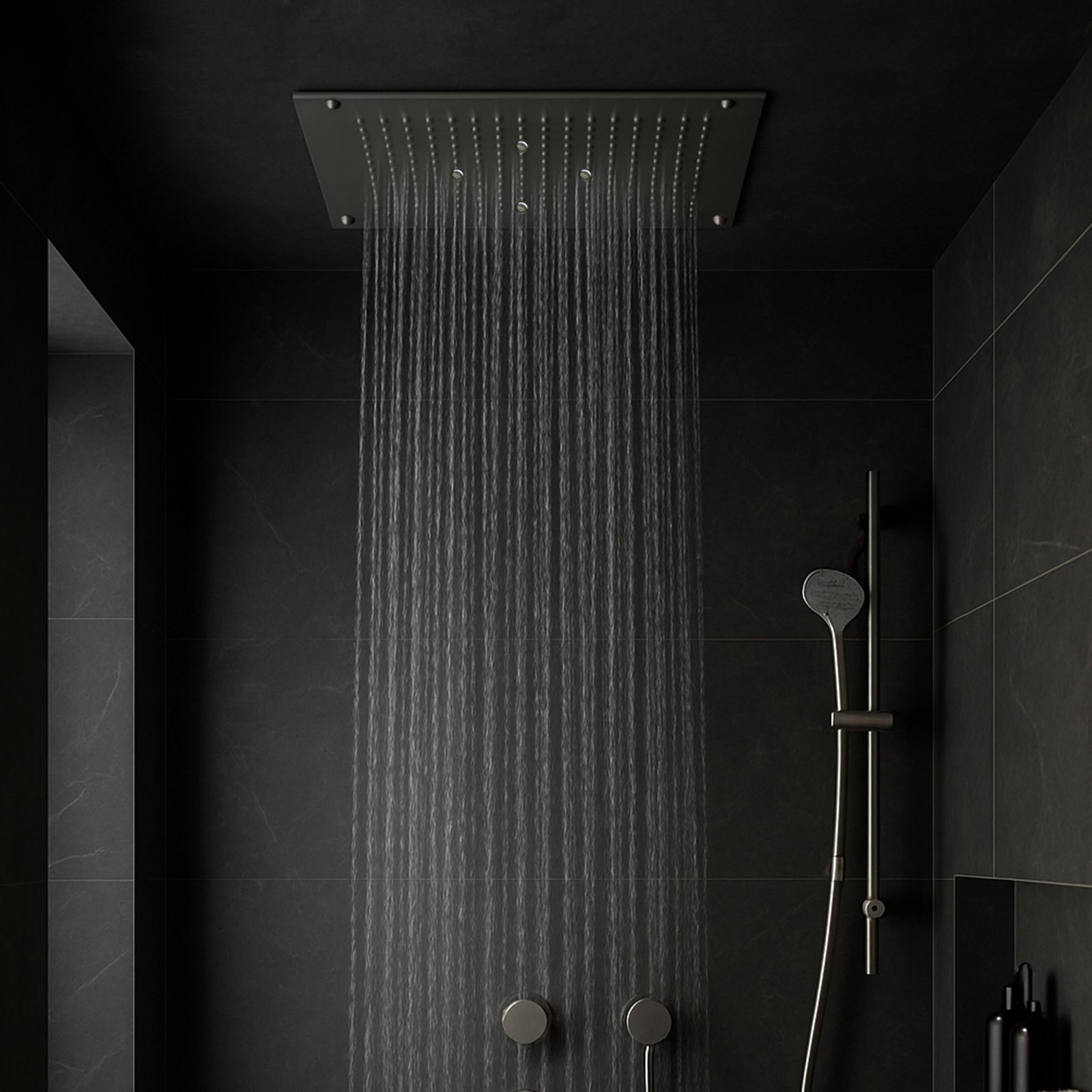 Ella Black Dual Flow - Rainfall & Mist Luxury Spa Ceiling Shower (19x13 inches) - Image 2
