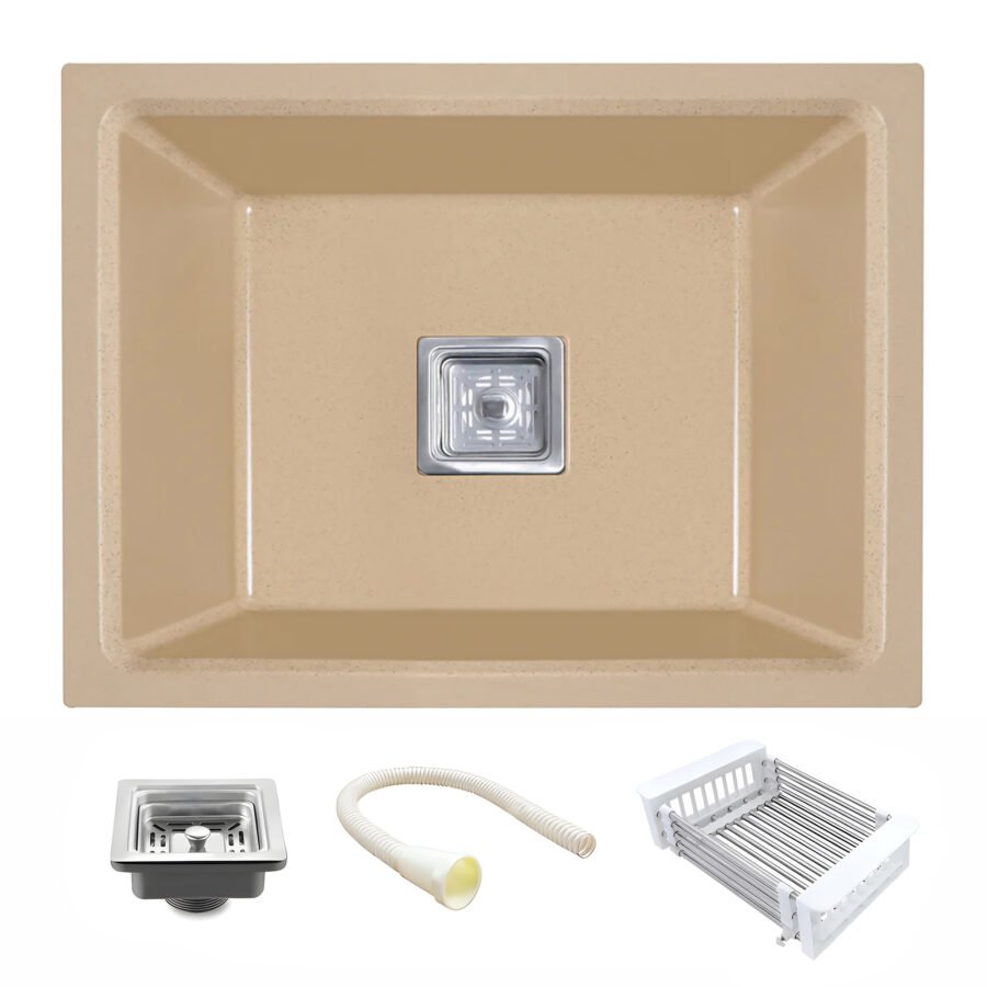 Quartz Ivory Sand Single Bowl Kitchen Sink (24x18x10 inches)
