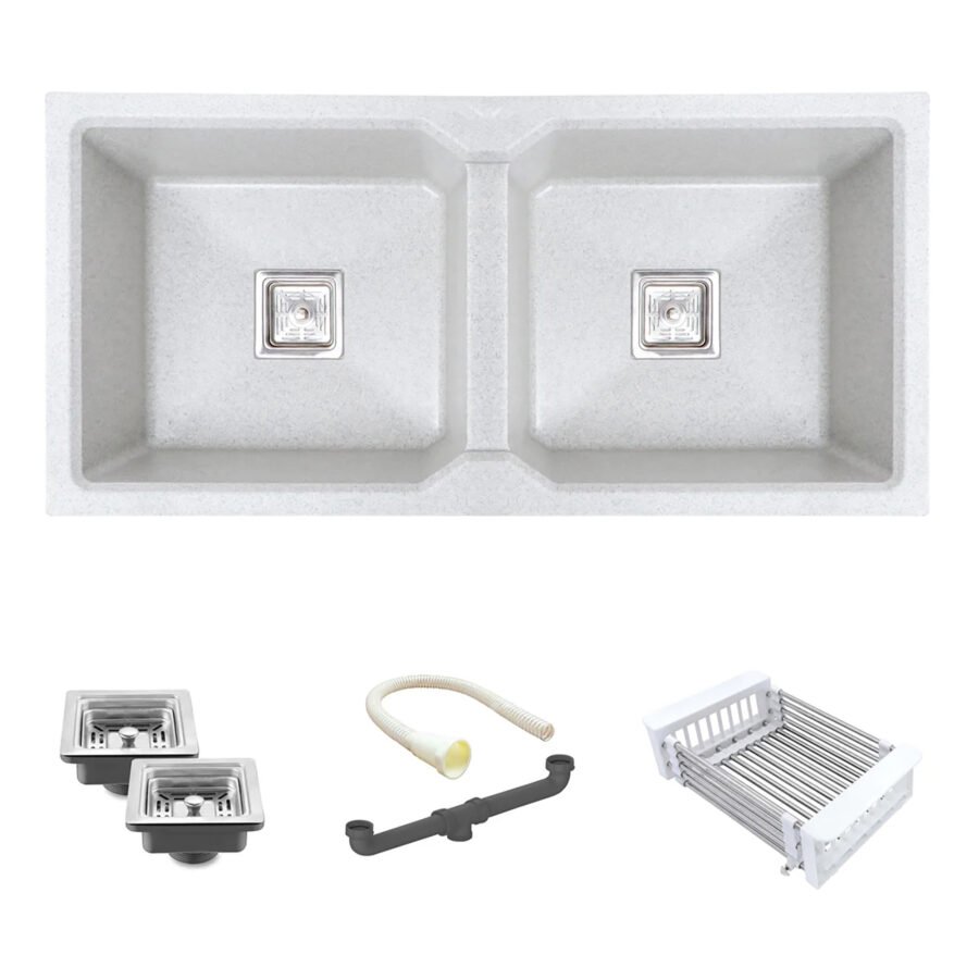 Quartz Red Moon Double Bowl Kitchen Sink (37x18x10 inches)