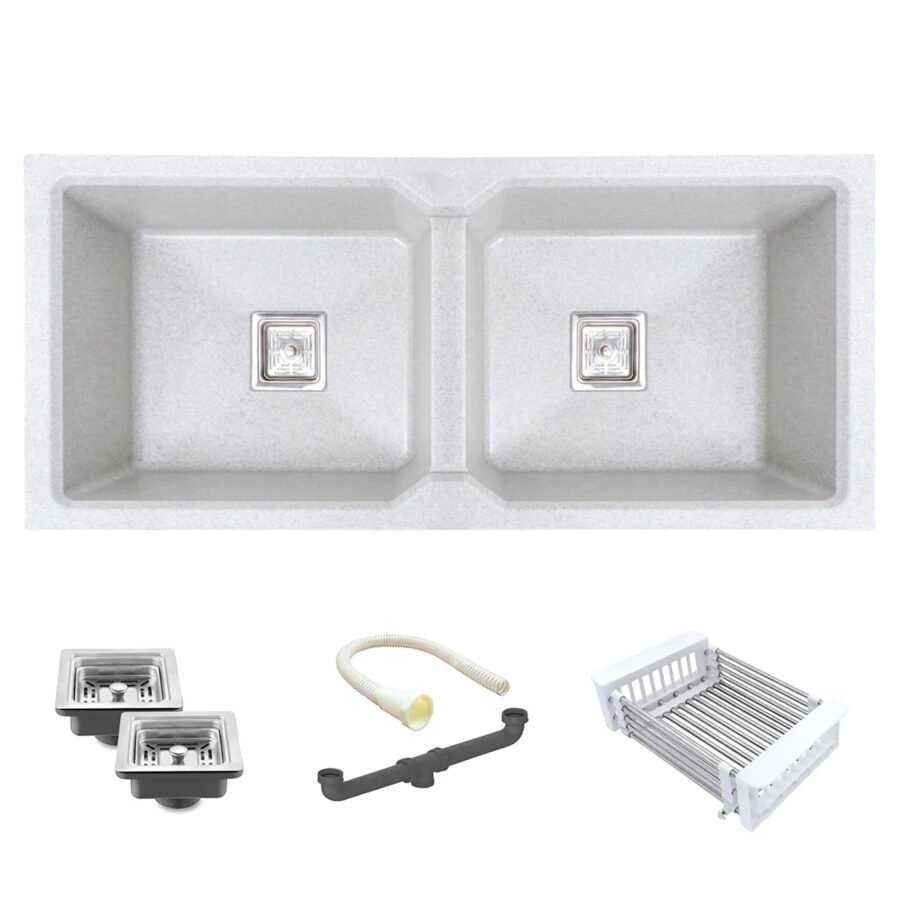 Quartz Cera Dotted Double Bowl Kitchen Sink (45x20x10 inches)