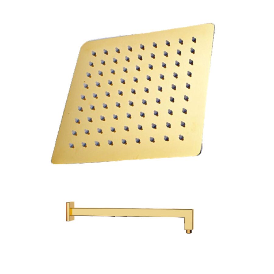 Ultra Slim Gold Overhead Rain Shower (12x12 inches) with Shower Arm (18 inches) & Flange