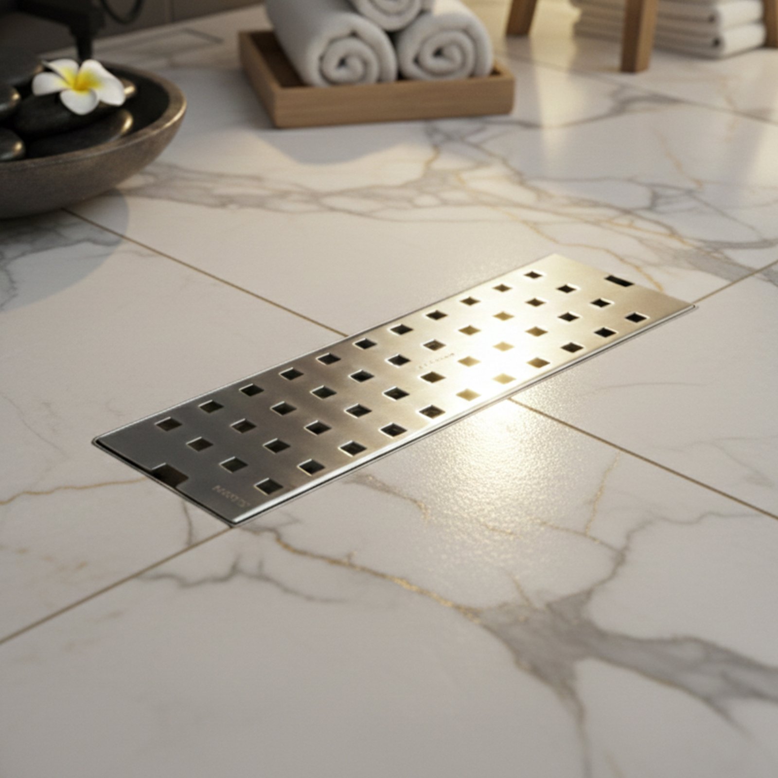 Quadro 304-SS (12x4 inches) Shower Drain Channel with Cockroach Trap - Centre Hole - Image 2